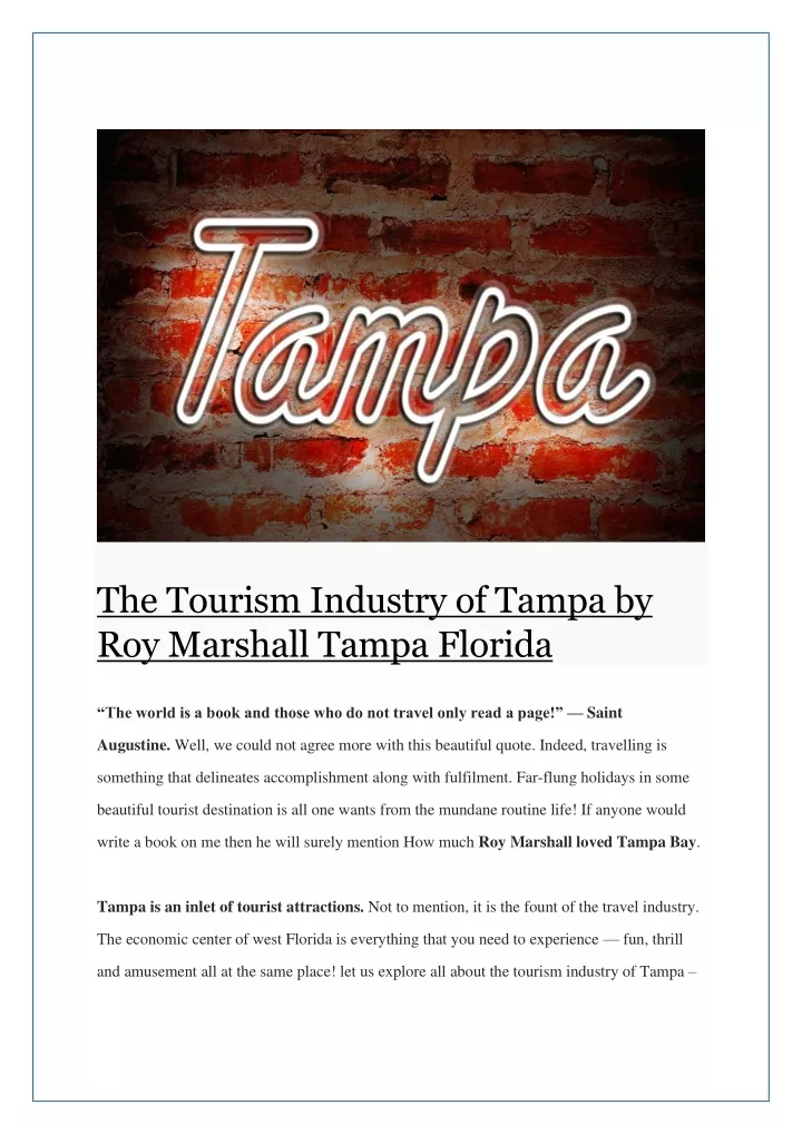 the tourism industry of tampa by roy marshall