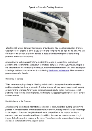 speak to sherwin cooling services