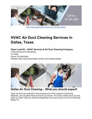 HVAC Air Duct Cleaning Services in Dallas