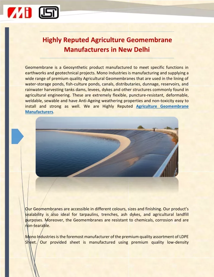 highly reputed agriculture geomembrane