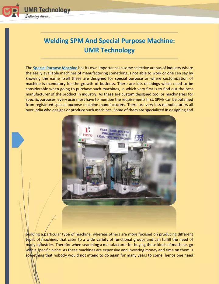 welding spm and special purpose machine