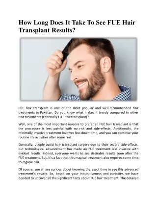 How Long Does It Take To See FUE Hair Transplant Results?