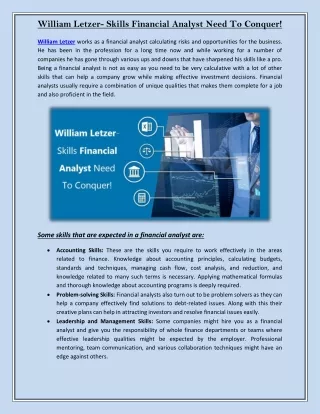 william letzer skills financial analyst need