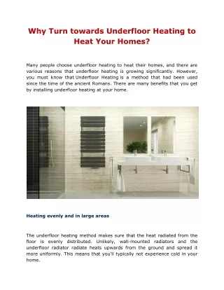 why turn towards underfloor heating to heat your