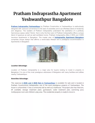 Pratham Indraprastha Apartment Yeshwanthpur Bangalore