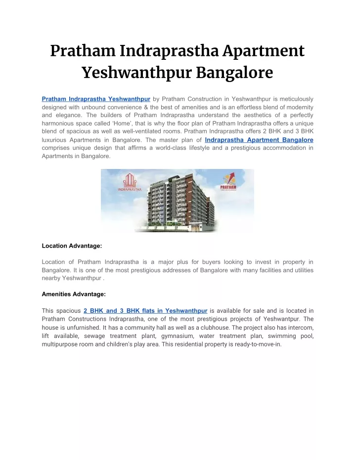 pratham indraprastha apartment yeshwanthpur