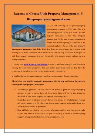 reasons to choose utah property management @