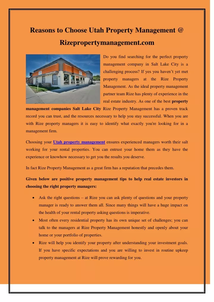 reasons to choose utah property management @
