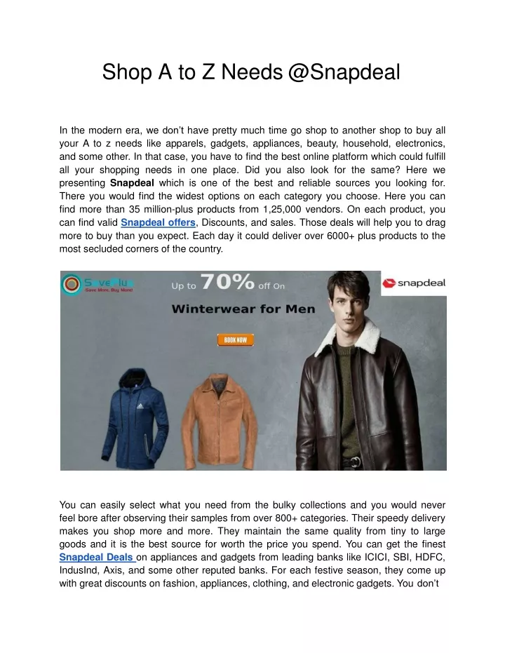 shop a to z needs @snapdeal