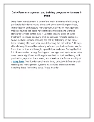 dairy farm management and training program