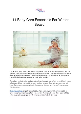 Best Baby Care Essentials in Winter Season