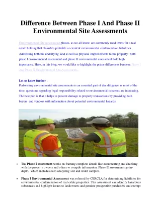 difference between phase i and phase ii environmental site assessments