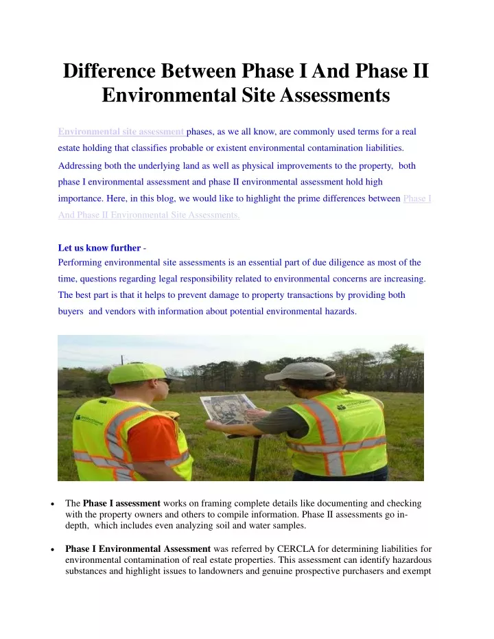 difference between phase i and phase ii environmental site assessments