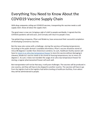 Everything You Need to Know About the COVID19 Vaccine Supply Chain