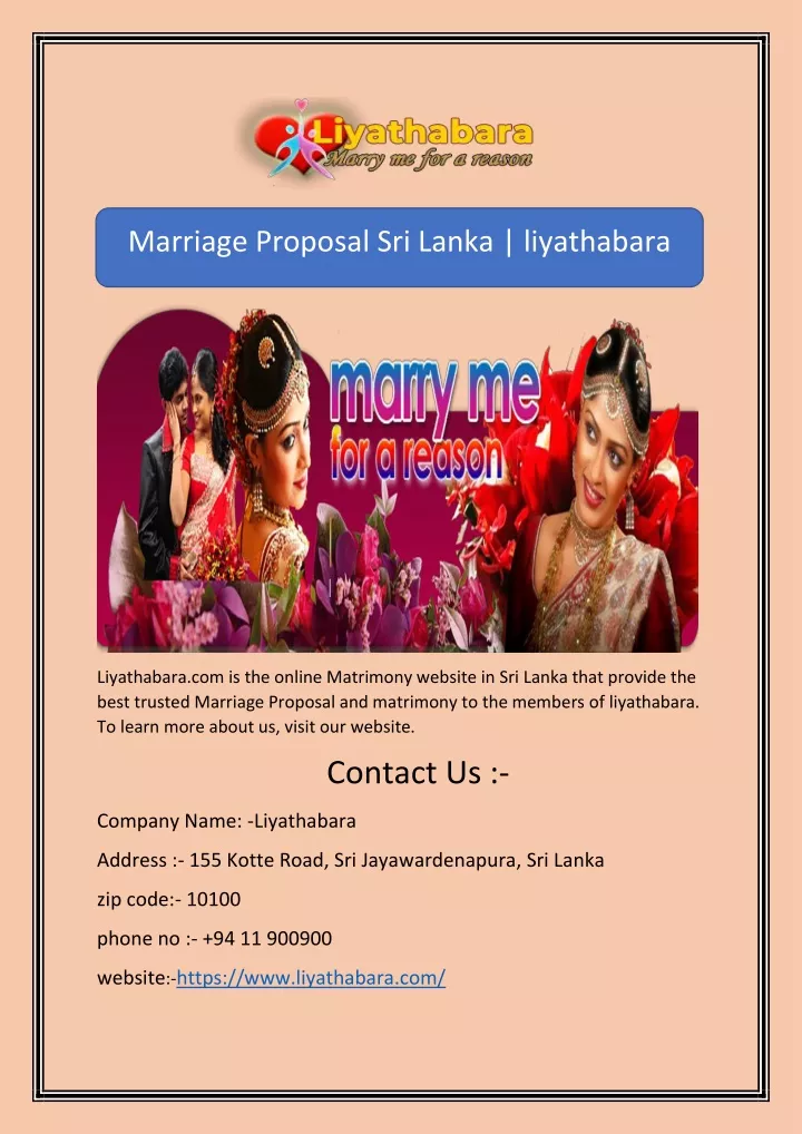 marriage proposal sri lanka liyathabara