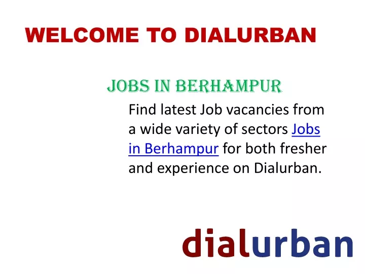 welcome to dialurban