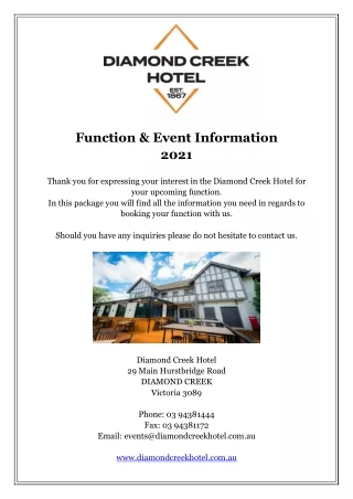Function & Event Information 2021 - Diamond Creek Hotel