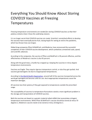 Everything You Should Know About Storing COVID19 Vaccines at Freezing Temperatures