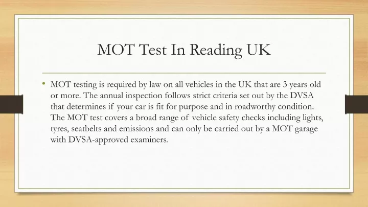 mot test in reading uk