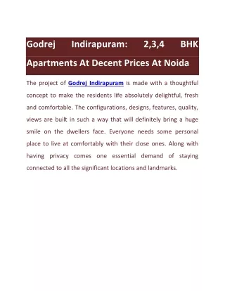 Godrej Indirapuram: 2,3,4 BHK Apartments At Decent Prices At Noida