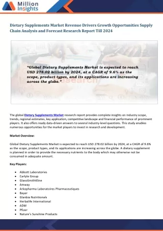 dietary supplements market revenue drivers growth