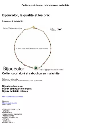 Collier court doré et cabochon en malachite