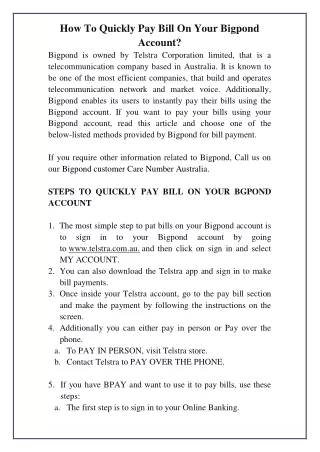 how to quickly pay bill on your bigpond account