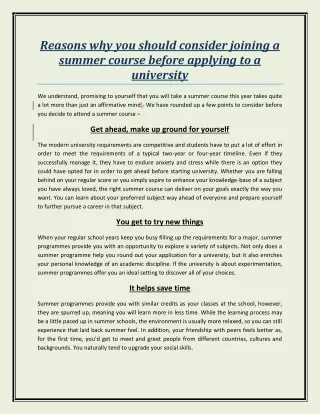 reasons why you should consider joining a summer