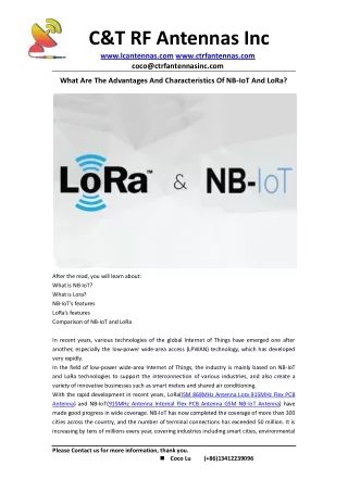 What Are The Advantages And Characteristics Of NB-IoT And LoRa?