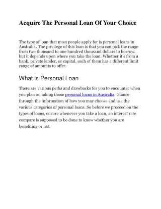 Acquire The Personal Loan Of Your Choice