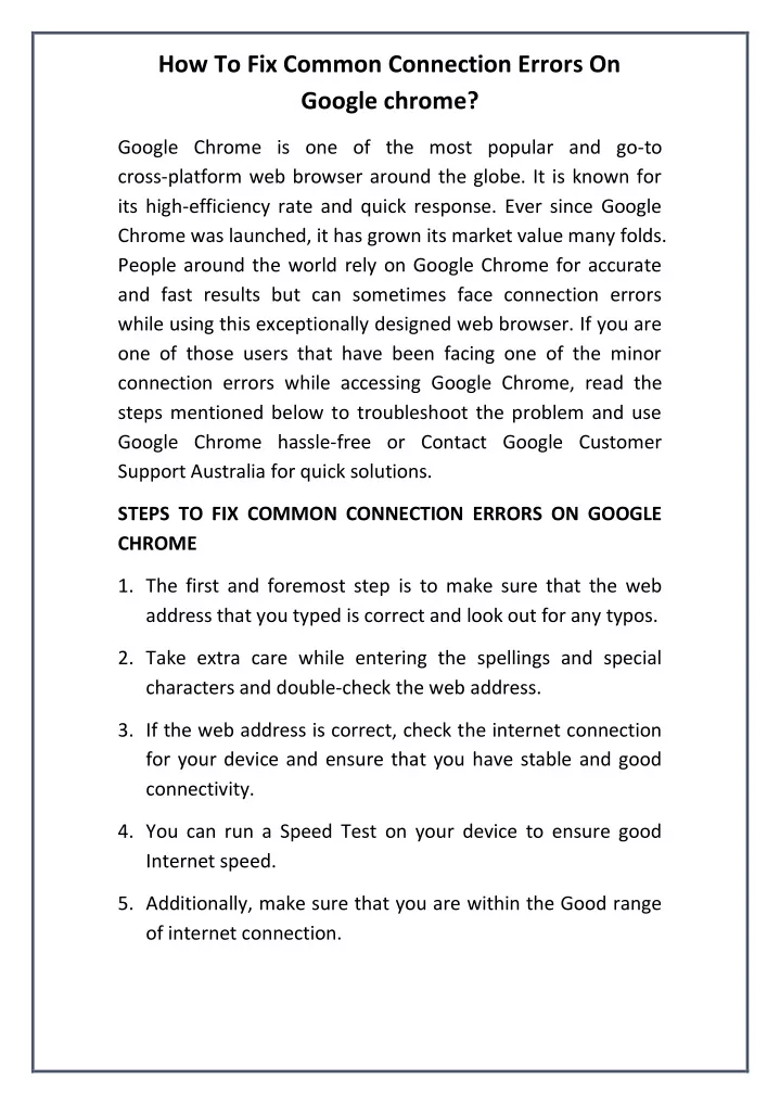 how to fix common connection errors on google