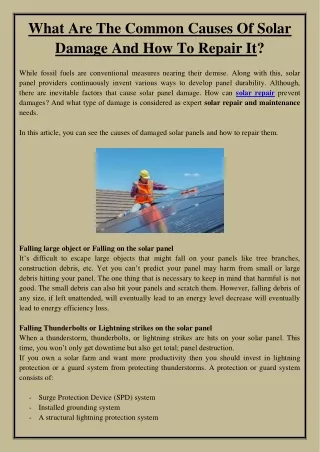 what are the common causes of solar damage