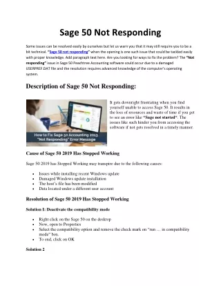 Sage 50 Not Responding