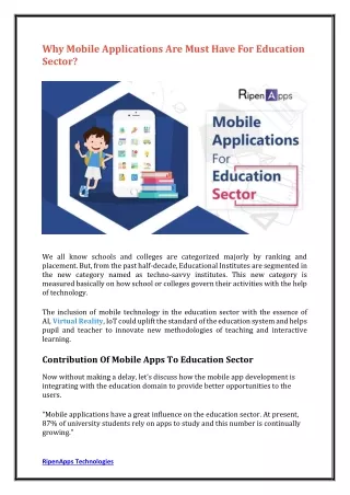 Why Mobile Applications Are Must Have For Education Sector?