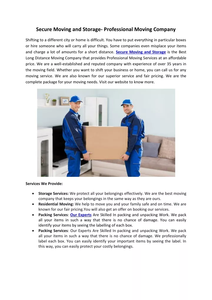 secure moving and storage professional moving
