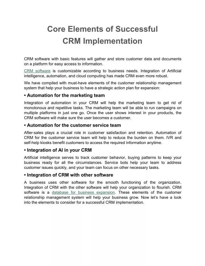 core elements of successful crm implementation