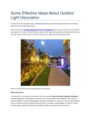 Some Effective Ideas About Outdoor Light Decoration