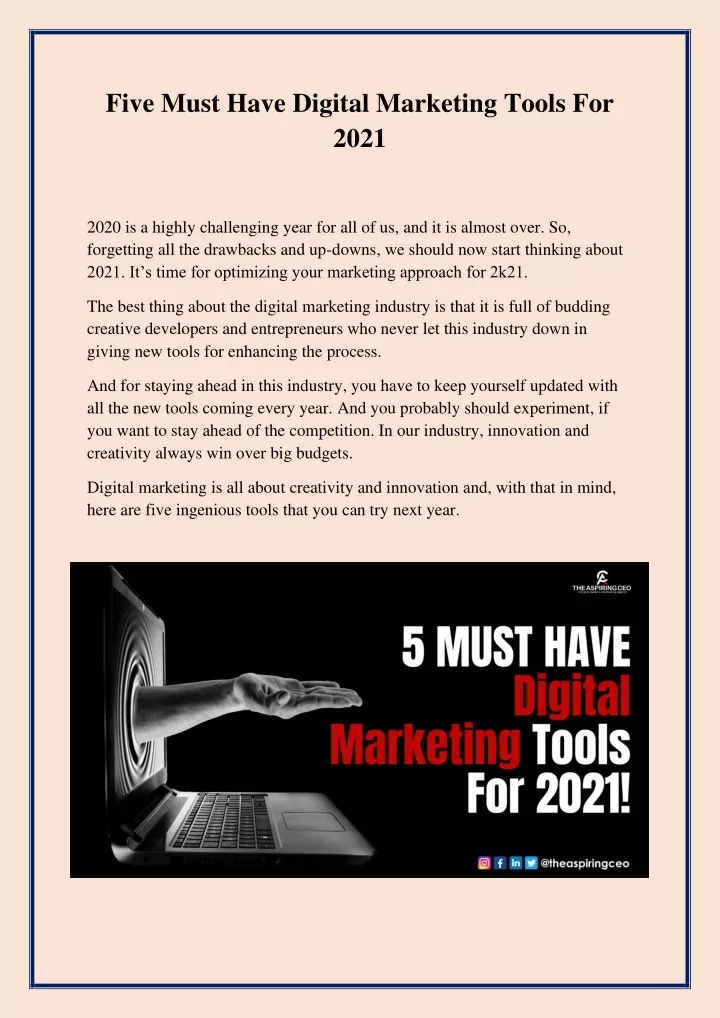 five must have digital marketing tools for 2021