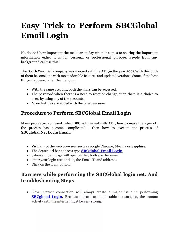 easy trick to perform sbcglobal email login