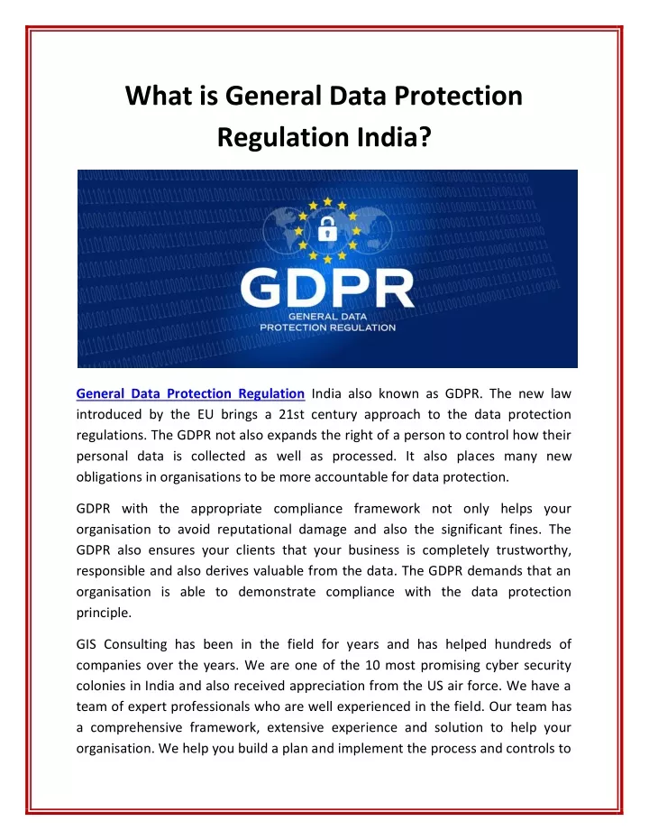 what is general data protection regulation india
