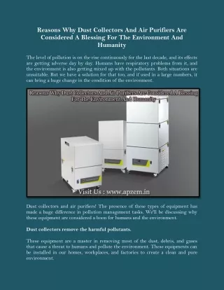 Reasons Why Dust Collectors And Air Purifiers Are Considered A Blessing For The Environment And Humanity