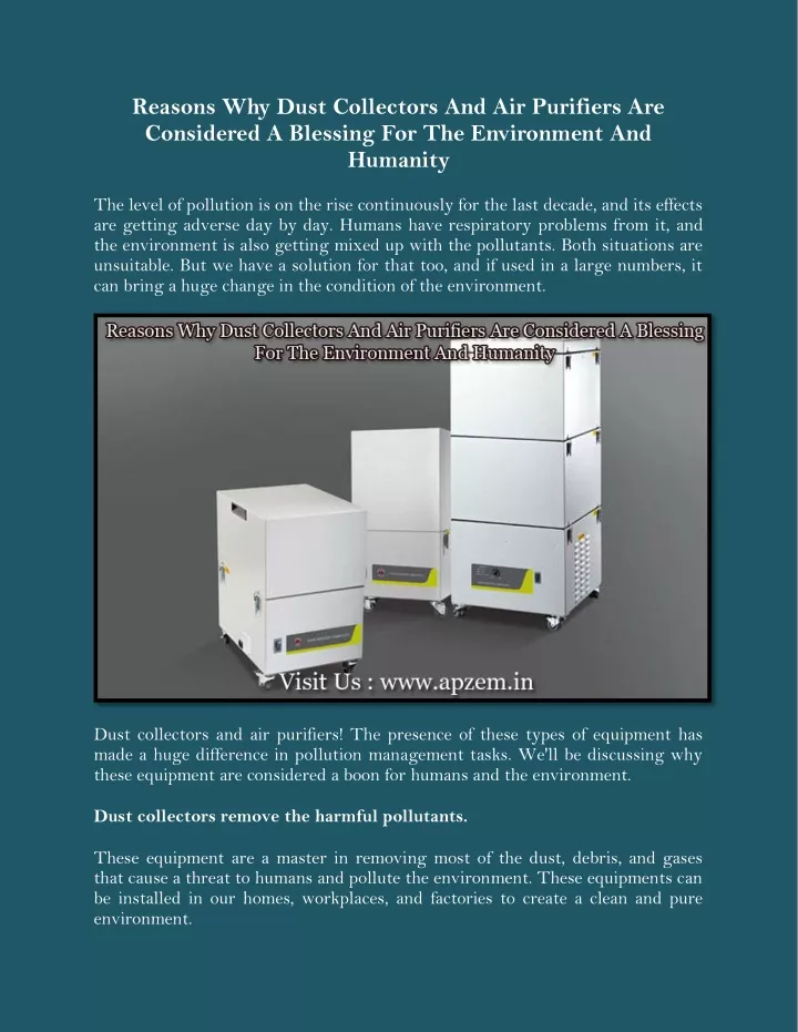 reasons why dust collectors and air purifiers