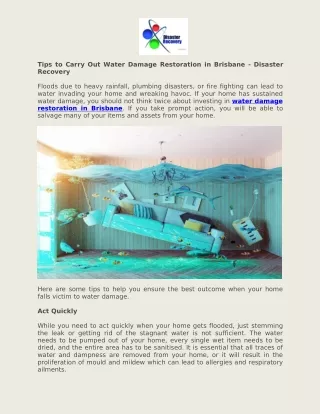 Tips to Carry Out Water Damage Restoration in Brisbane - Disaster Recovery