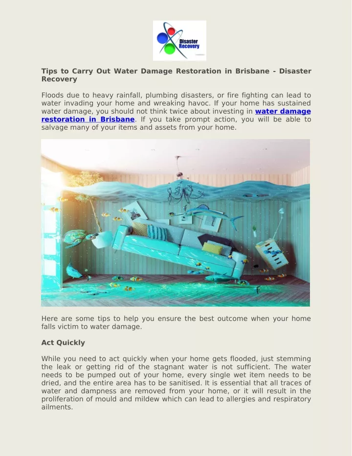 tips to carry out water damage restoration