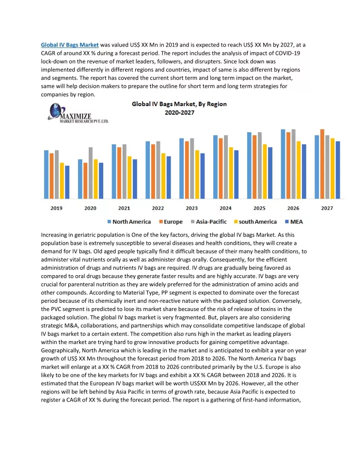 global iv bags market was valued us xx mn in 2019