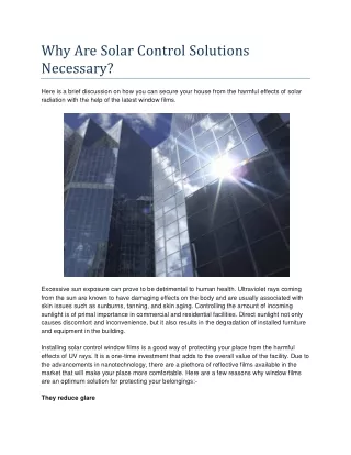 why are solar control solutions necessary