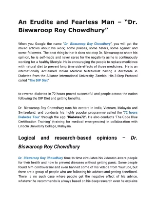 An Erudite and Fearless Man – “Dr. Biswaroop Roy Chowdhury”