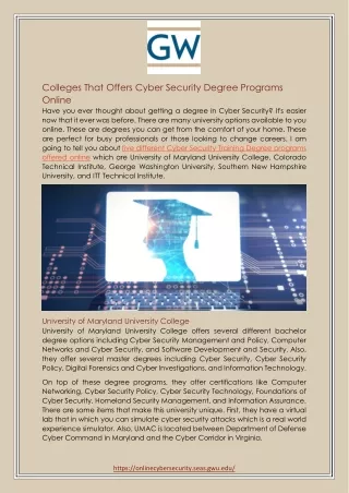 Colleges That Offers Cyber Security Degree Programs Online