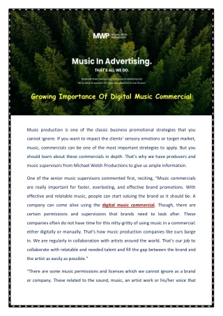 growing importance of digital music commercial
