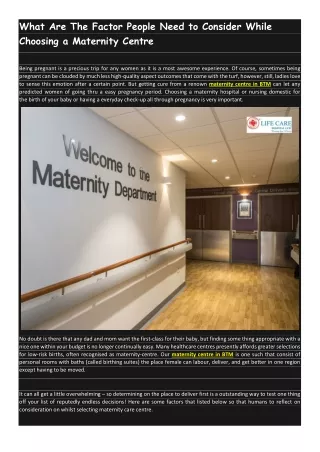 What Are The Factor People Need to Consider While Choosing a Maternity Centre